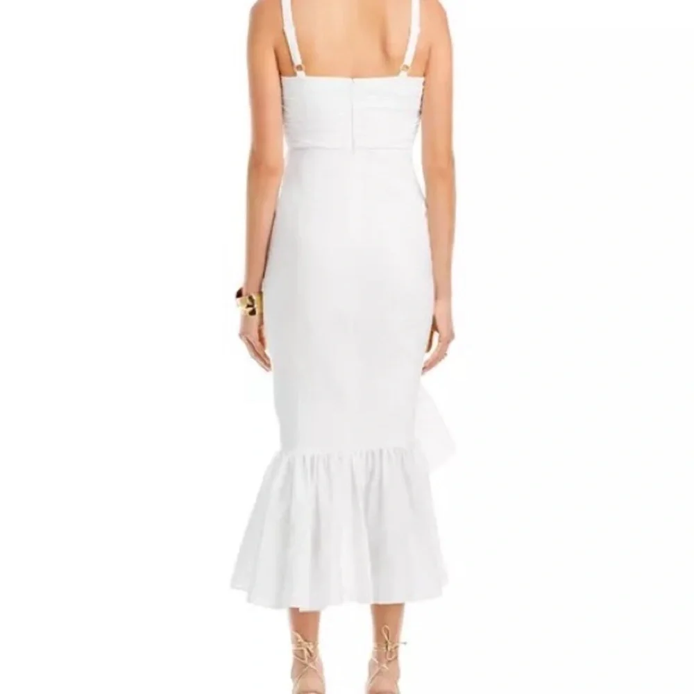 cinq a sept White High-Low Ruffled Strap Dress
